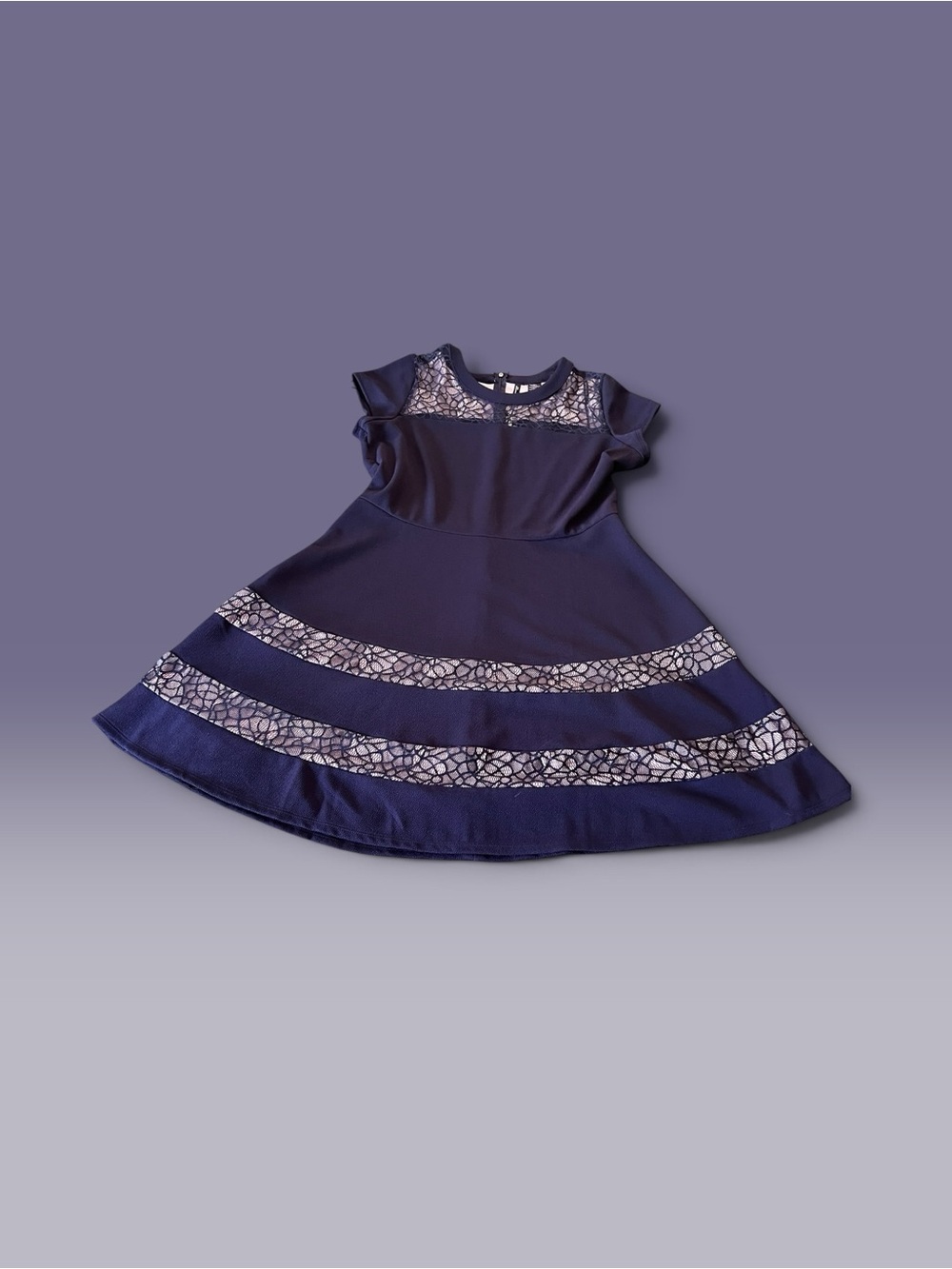 New Directions Petite Navy Lace Fit & Flare Dress Size PXL